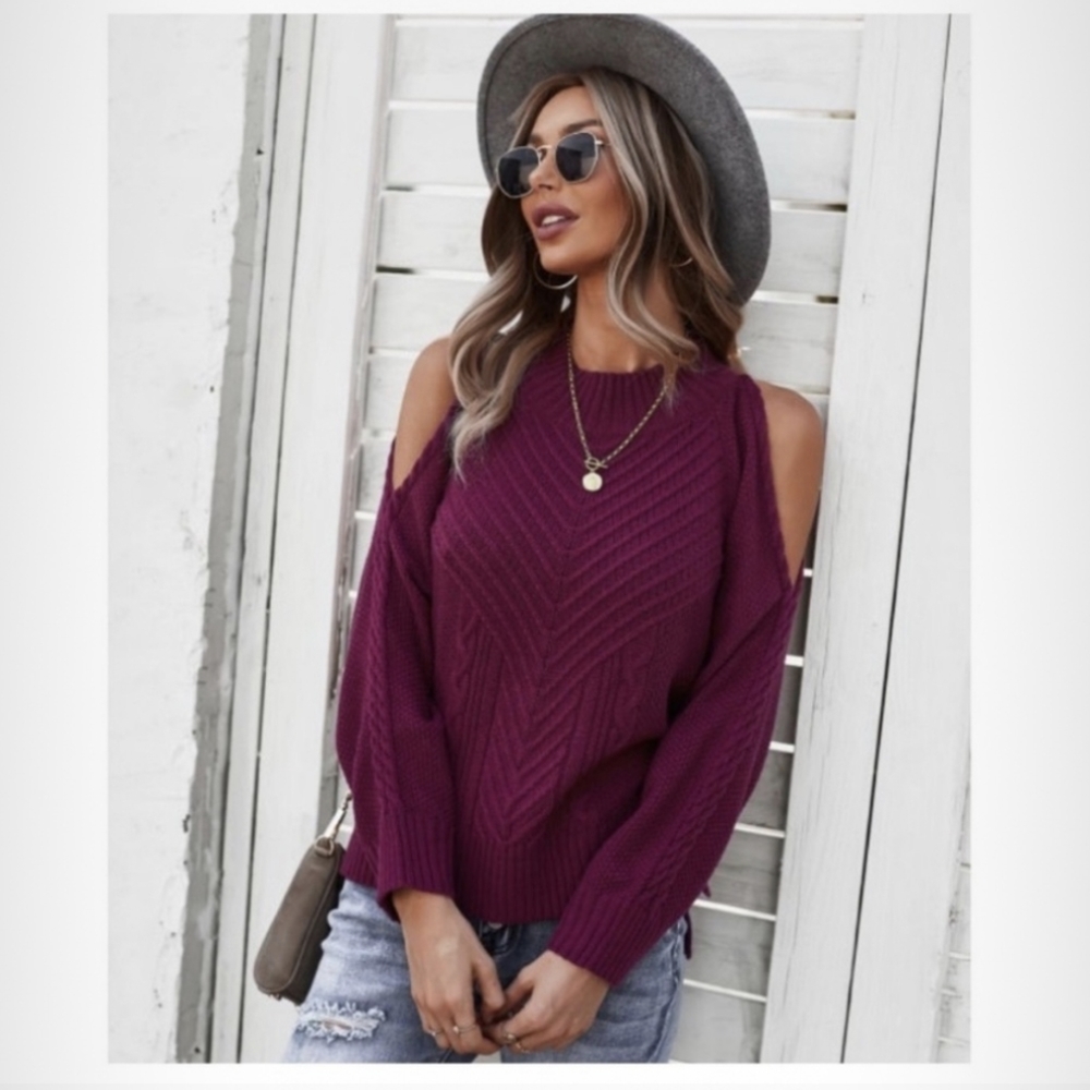 Maroon Cold Shoulder Sweater